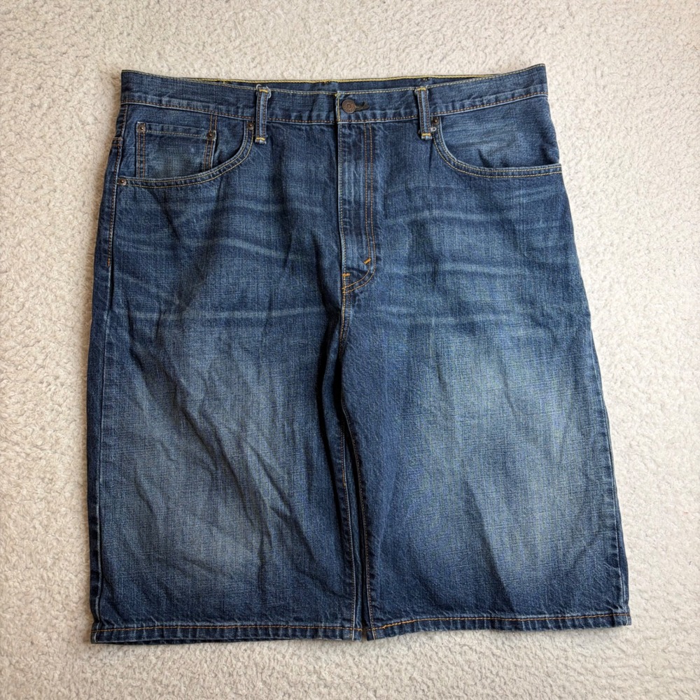 Levis 569 Loose Straight Denim Shorts Mens 38 Blue Medium Wash Y2K Baggy